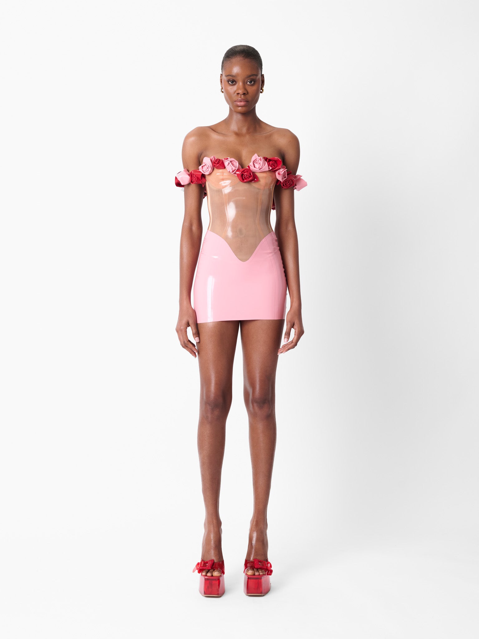 Fantasy Latex Floral Embellished Mini Dress Pink | POSTER GIRL Fantasy Latex Floral Embellished Mini Dress Pink | POSTER GIRL