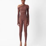 Ivy Long Rhinestone Jumpsuit Old Money Brown