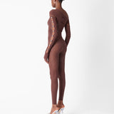 Ivy Long Rhinestone Jumpsuit Old Money Brown