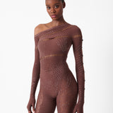 Ivy Long Rhinestone Jumpsuit Old Money Brown