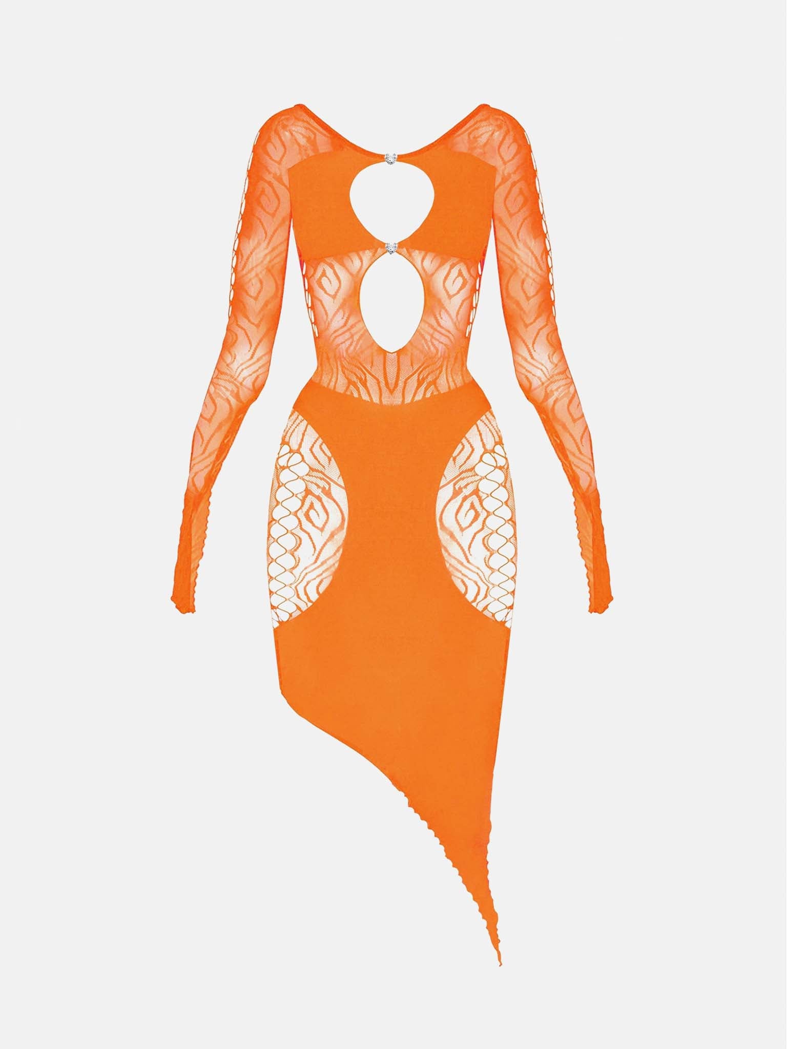 Charlotte Lace Sleeved Bodycon Midi Dress Orange | POSTER GIRL Charlotte Lace Sleeved Bodycon Midi Dress Orange | POSTER GIRL