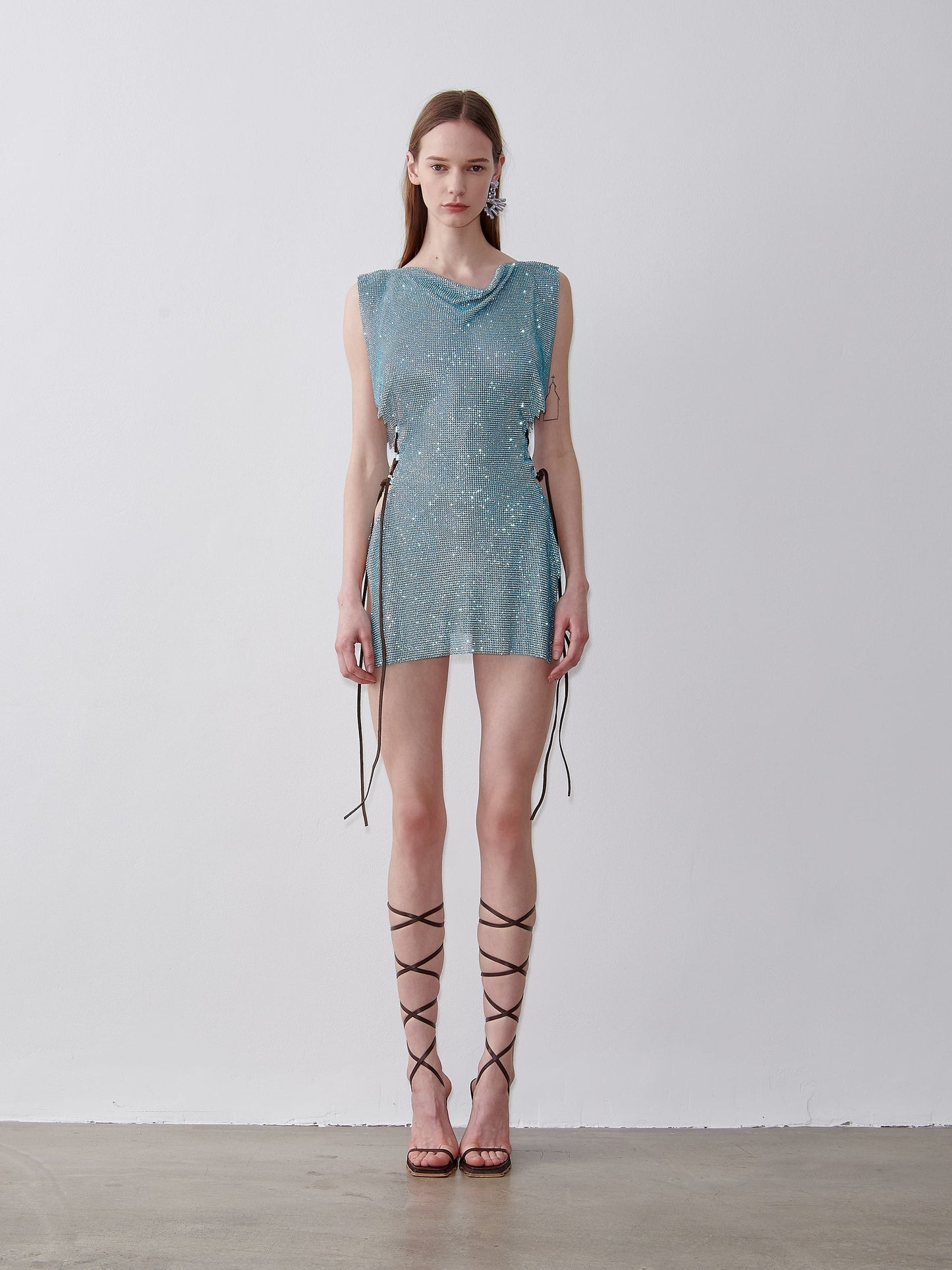 Rhinestoned Bamm Bamm Dress Cerulean
