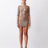 Rhinestoned Miranda Dress Truffle