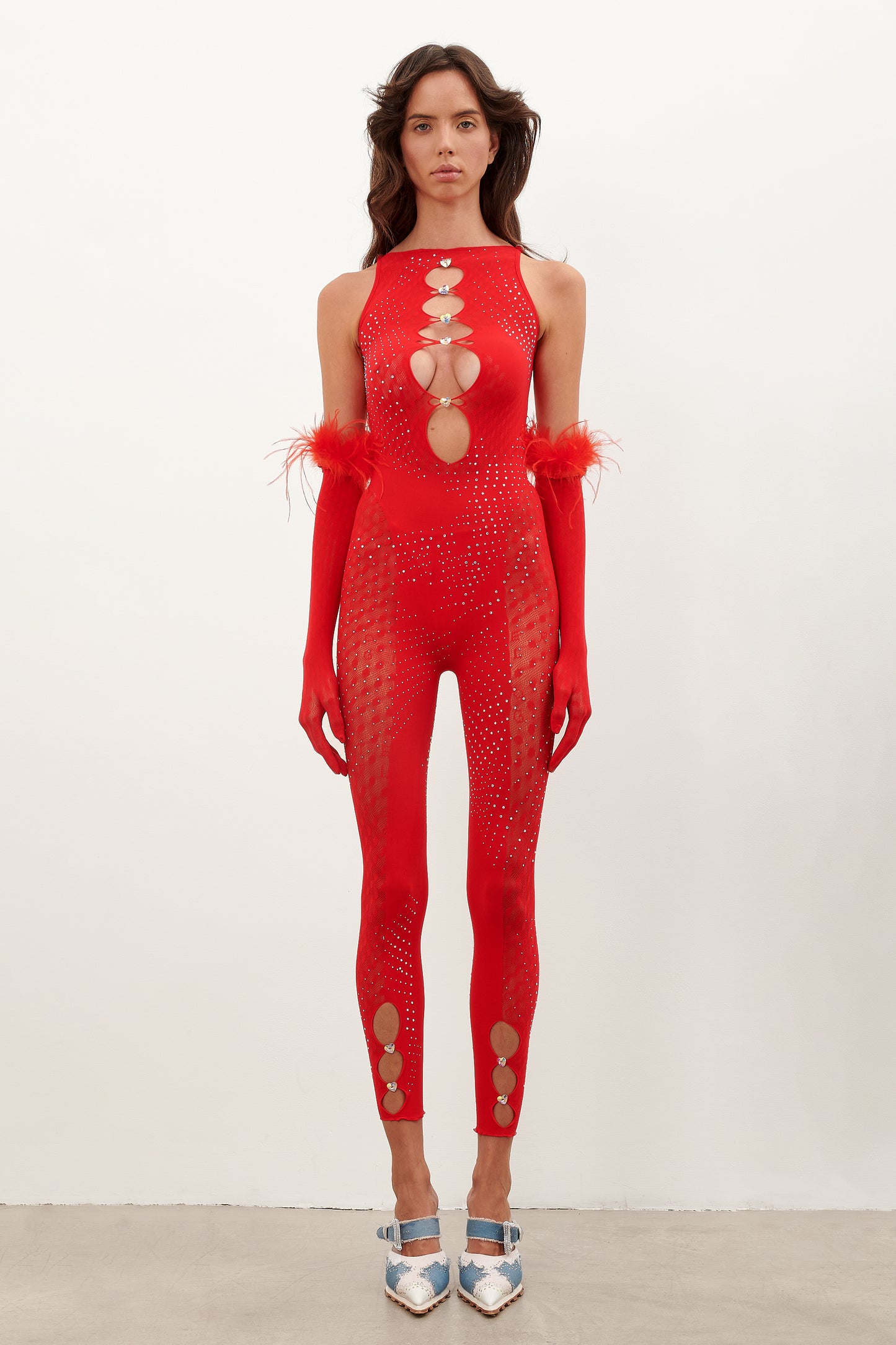 Rhinestoned Janice Jumpsuit X Gloves Heartbreaker