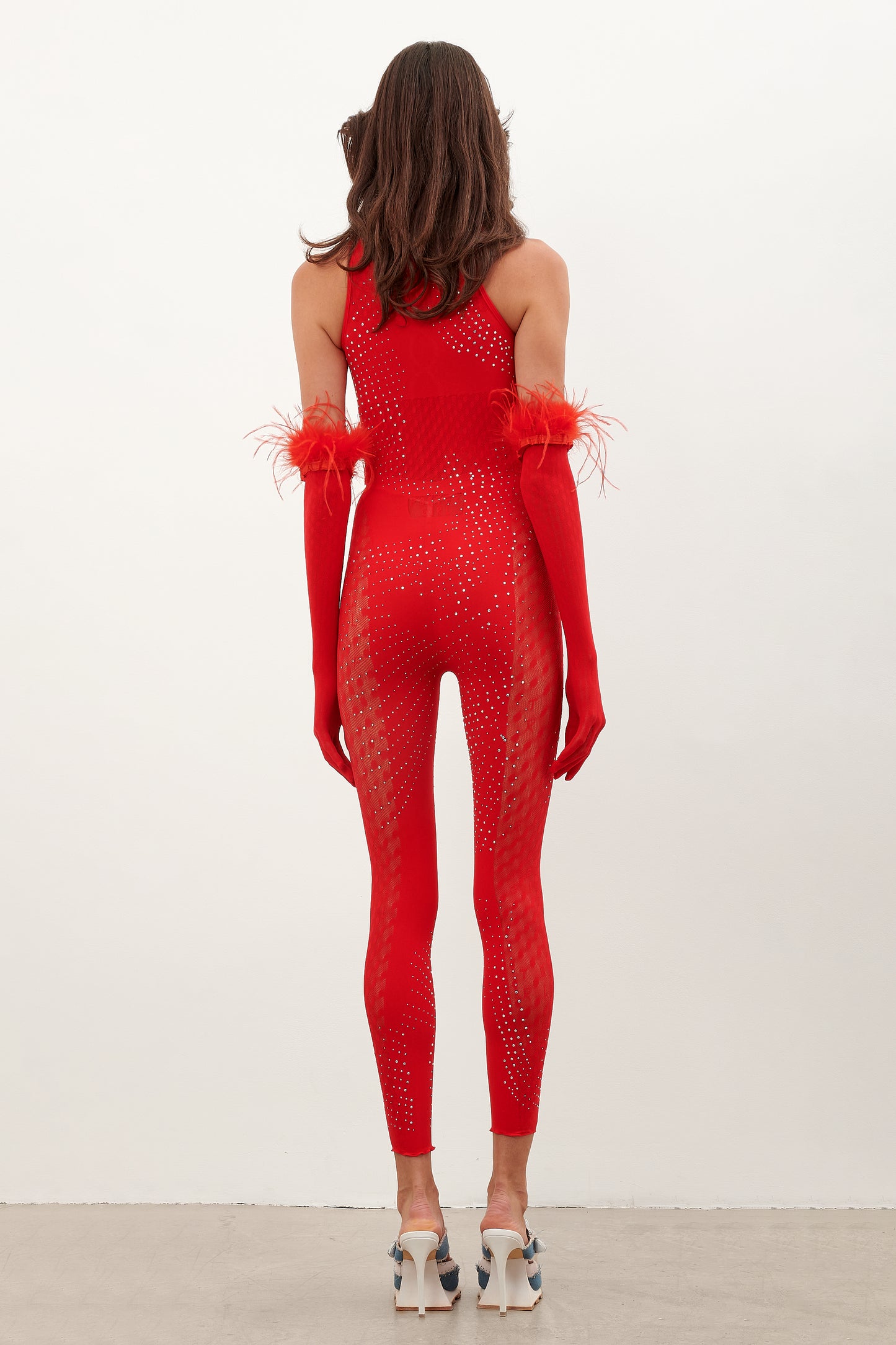 Rhinestoned Janice Jumpsuit X Gloves Heartbreaker