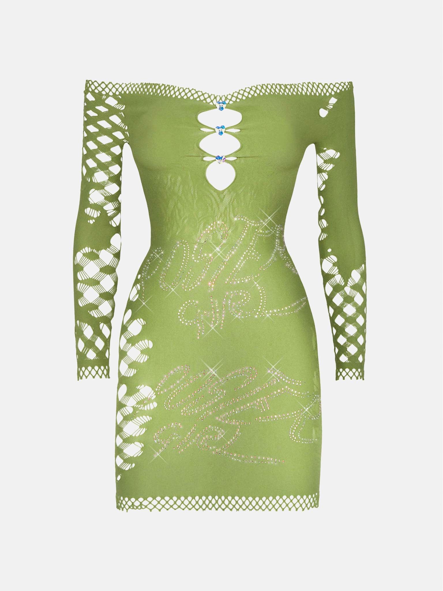 Coco Lace Cut Out Bandeau Sleeved Mini Dress Green POSTER GIRL