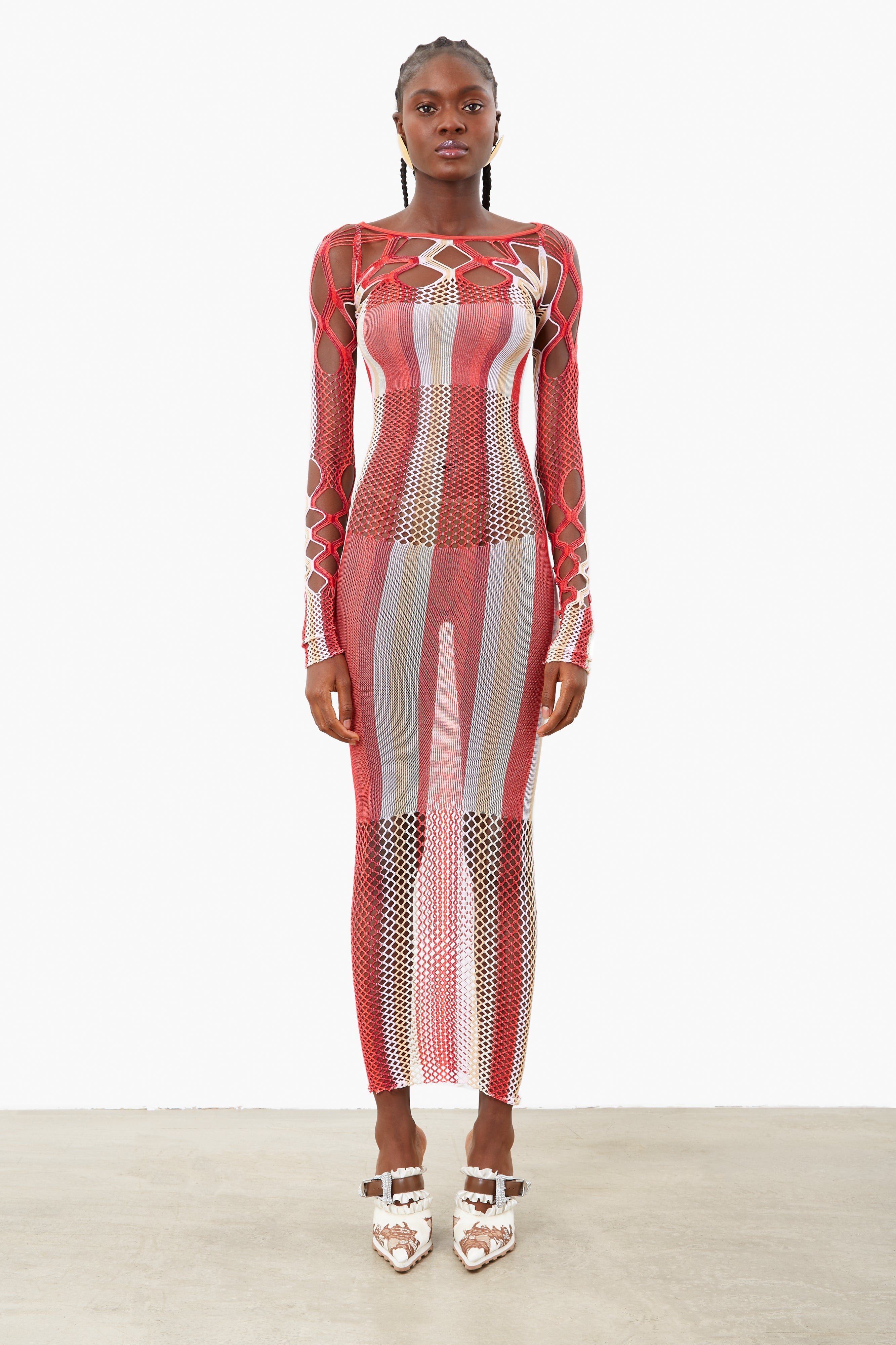 Koral Bodycon Maxi Dress In Burgundy Red Stripe | POSTER GIRL Koral Bodycon Maxi Dress In Burgundy Red Stripe | POSTER GIRL