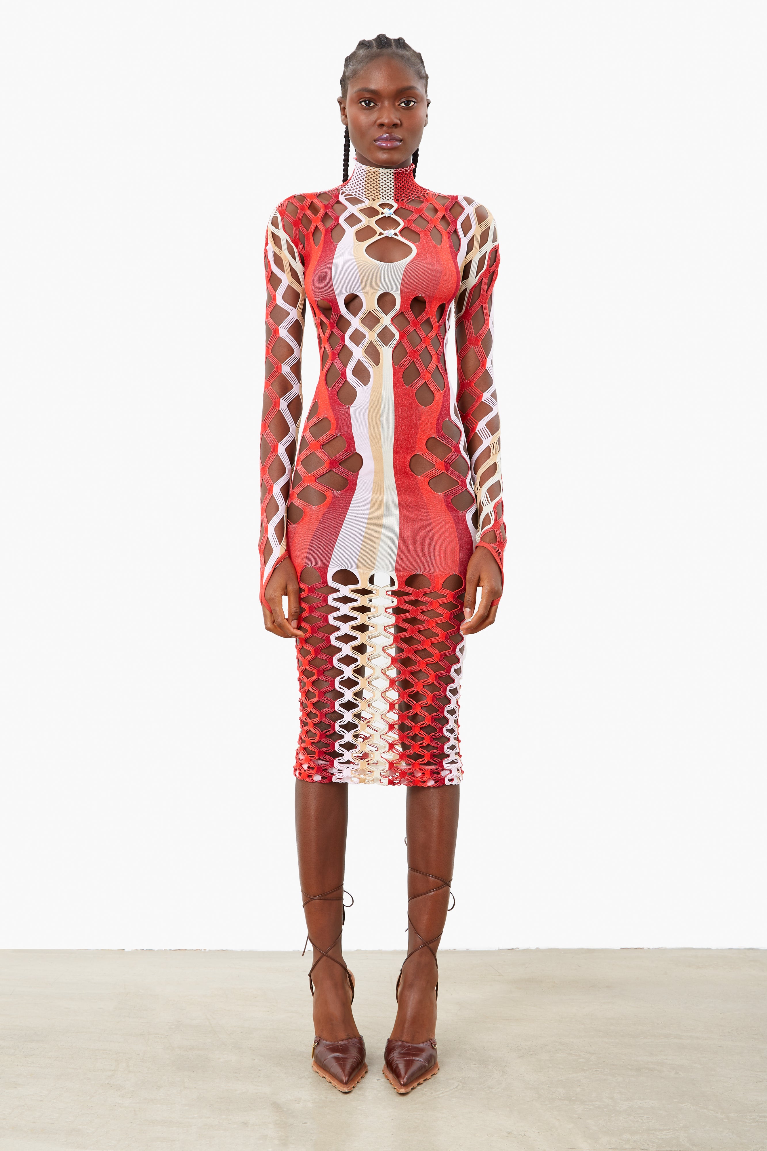 Marina Cut-Out Bodycon Midi Dress In Red Stripe | POSTER GIRL Marina Cut-Out Bodycon Midi Dress In Red Stripe | POSTER GIRL