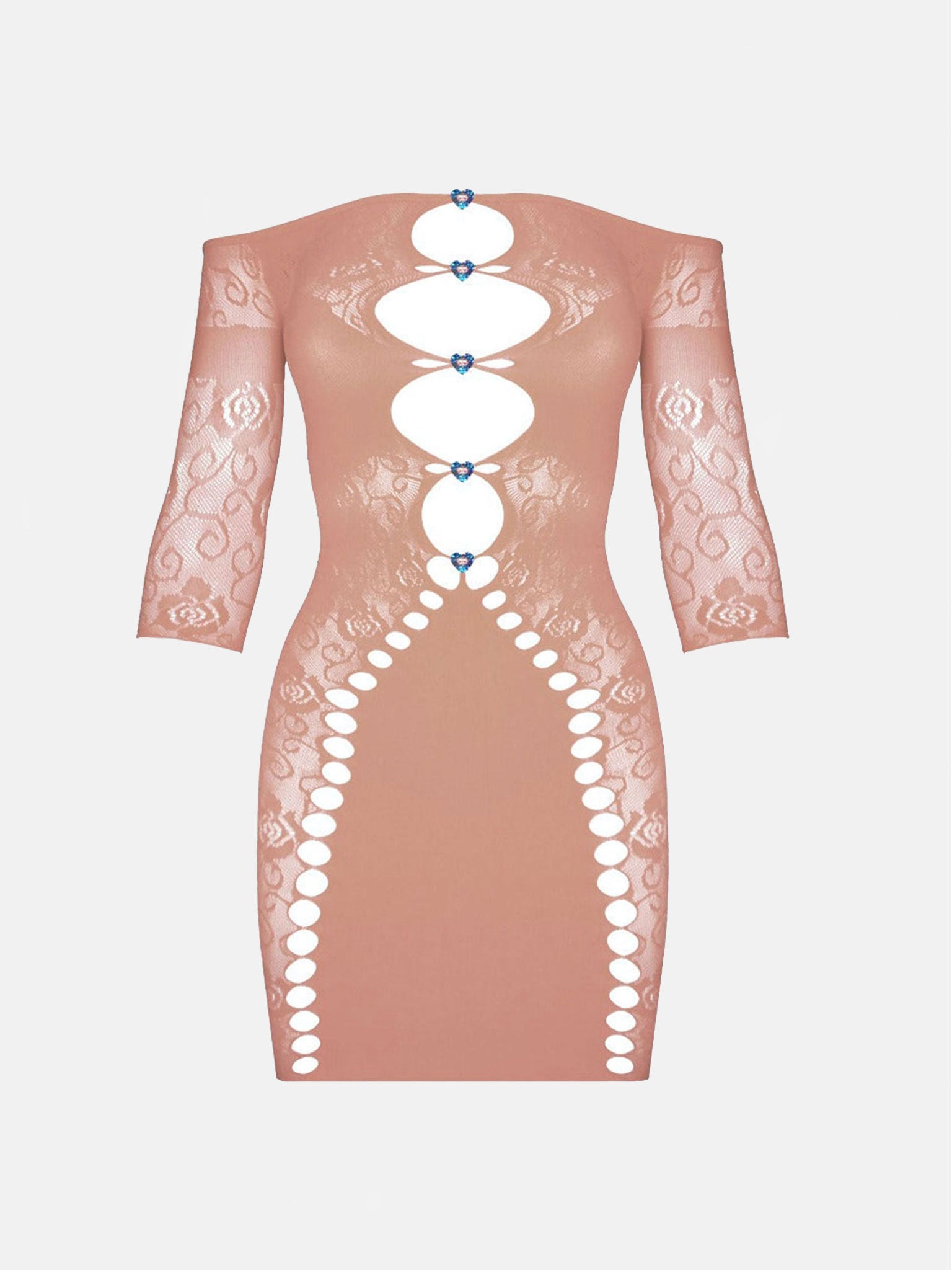 Alice Cut-Out Bodycon Sleeved Bandeau Mini Dress Latte | POSTER GIRL Alice Cut-Out Bodycon Sleeved Bandeau Mini Dress Latte | POSTER GIRL