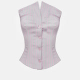 Court Corset Top Grey/Pink Pinstripe
