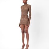 Raquel Dress Kahlua Brown Rhinestone