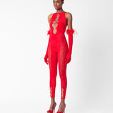 Rhinestoned Janice Jumpsuit X Gloves Heartbreaker