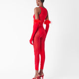 Rhinestoned Janice Jumpsuit X Gloves Heartbreaker
