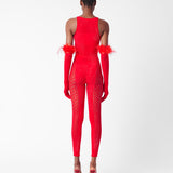 Rhinestoned Janice Jumpsuit X Gloves Heartbreaker