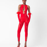 Rhinestoned Janice Jumpsuit X Gloves Heartbreaker
