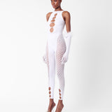 Rhinestoned Janice Jumpsuit X Gloves Set Optic White
