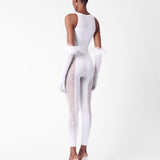Rhinestoned Janice Jumpsuit X Gloves Set Optic White