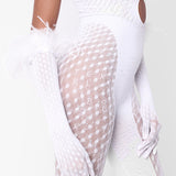 Rhinestoned Janice Jumpsuit X Gloves Set Optic White