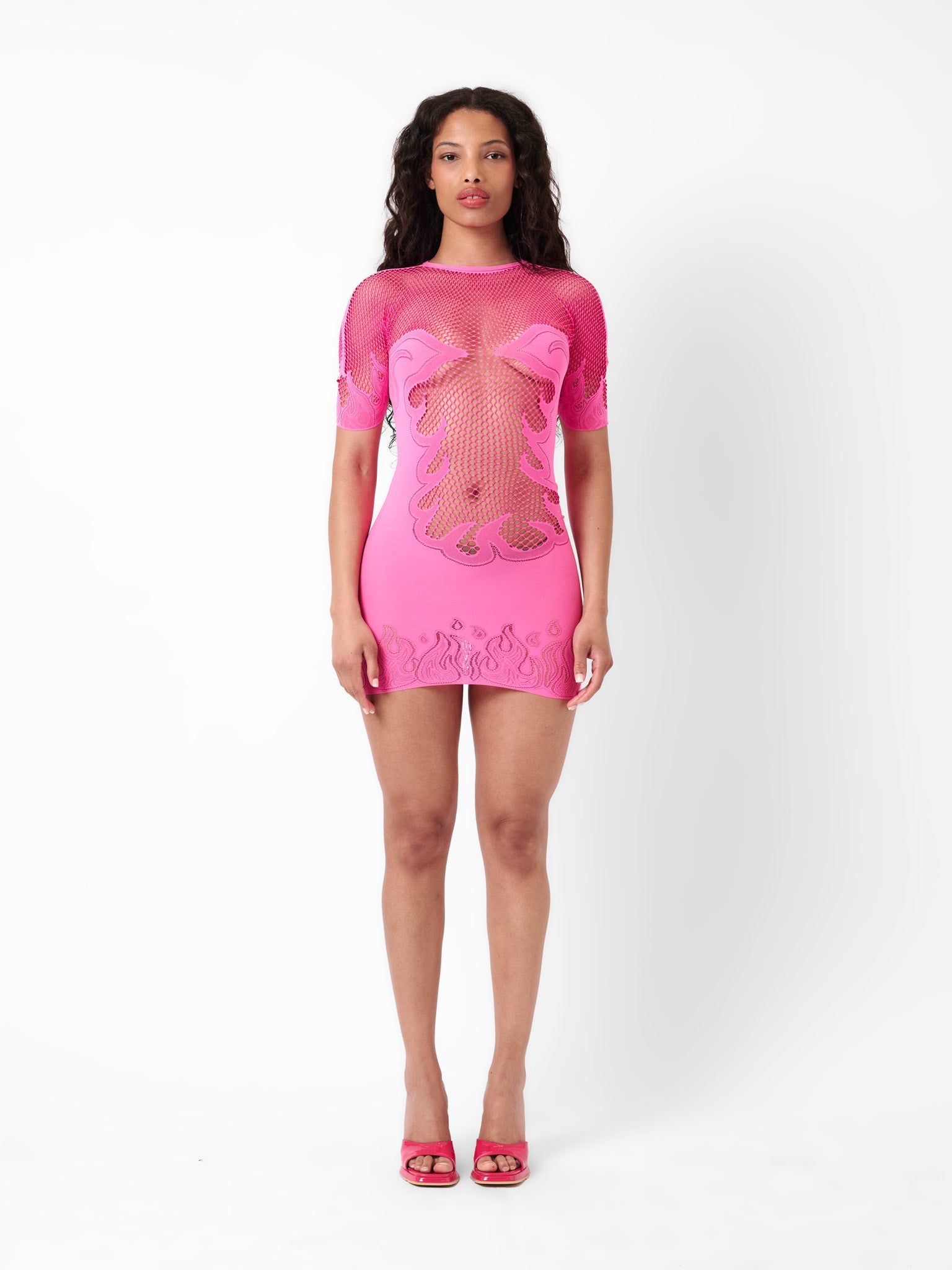 Pin Up Mini Fishnet Bodycon Dress Pink | POSTER GIRL Pin Up Mini Fishnet Bodycon Dress Pink | POSTER GIRL