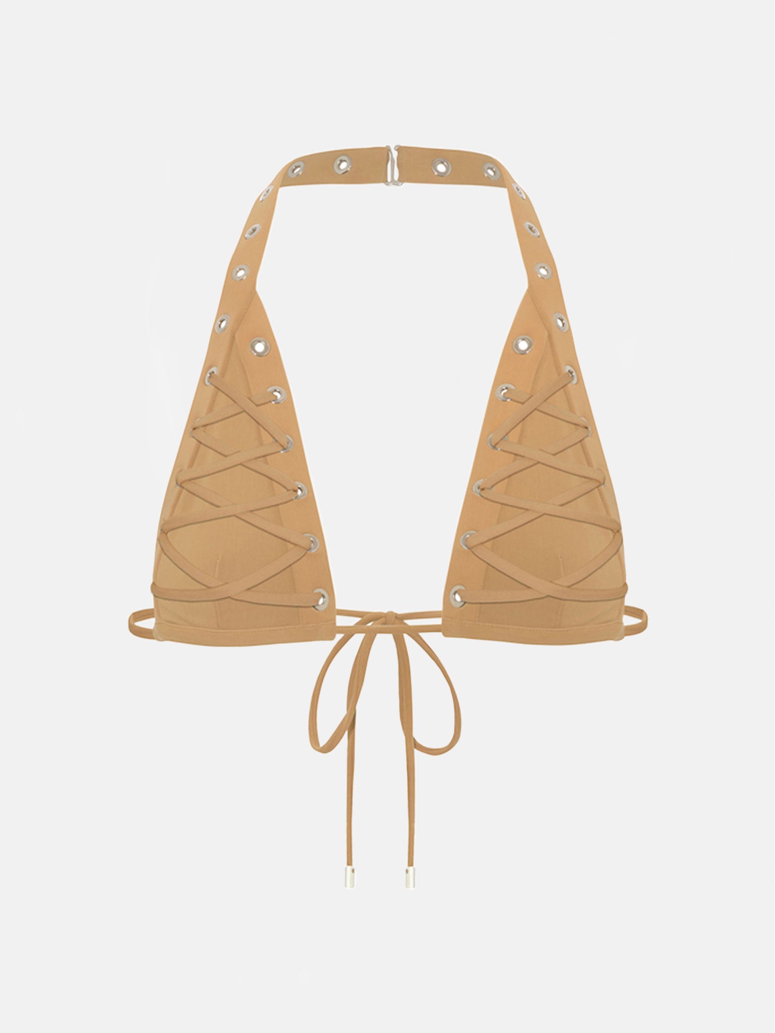 Olivia Lace-Up Triangle Bikini Top Nude Beige | POSTER GIRL