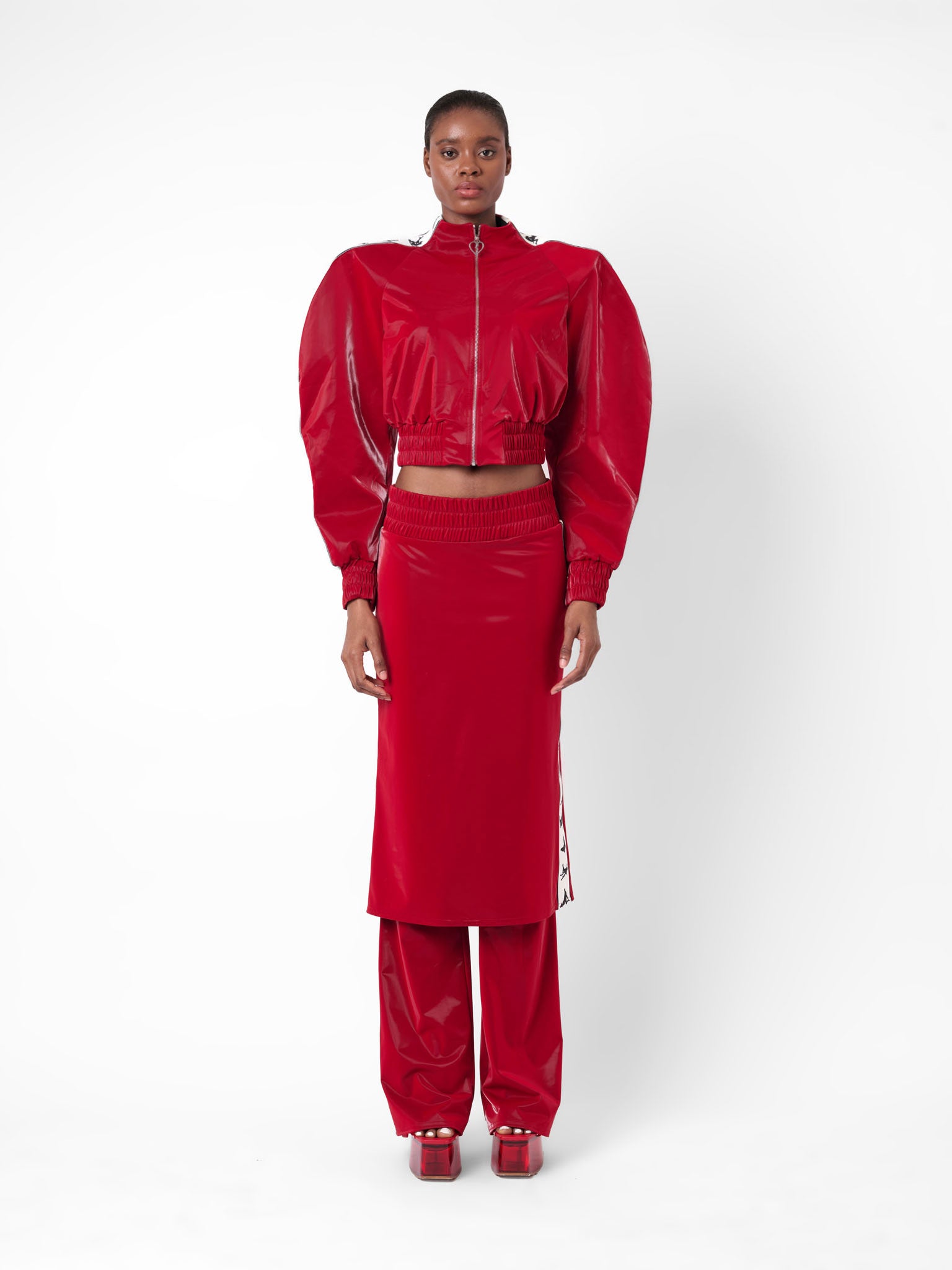 Premier Zip Up Tracksuit Top Jacket Glossy Red POSTER GIRL