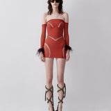 Lexi Dress Burnt Henna with Chocolate Marabou Feathers