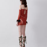 Lexi Dress Burnt Henna with Chocolate Marabou Feathers