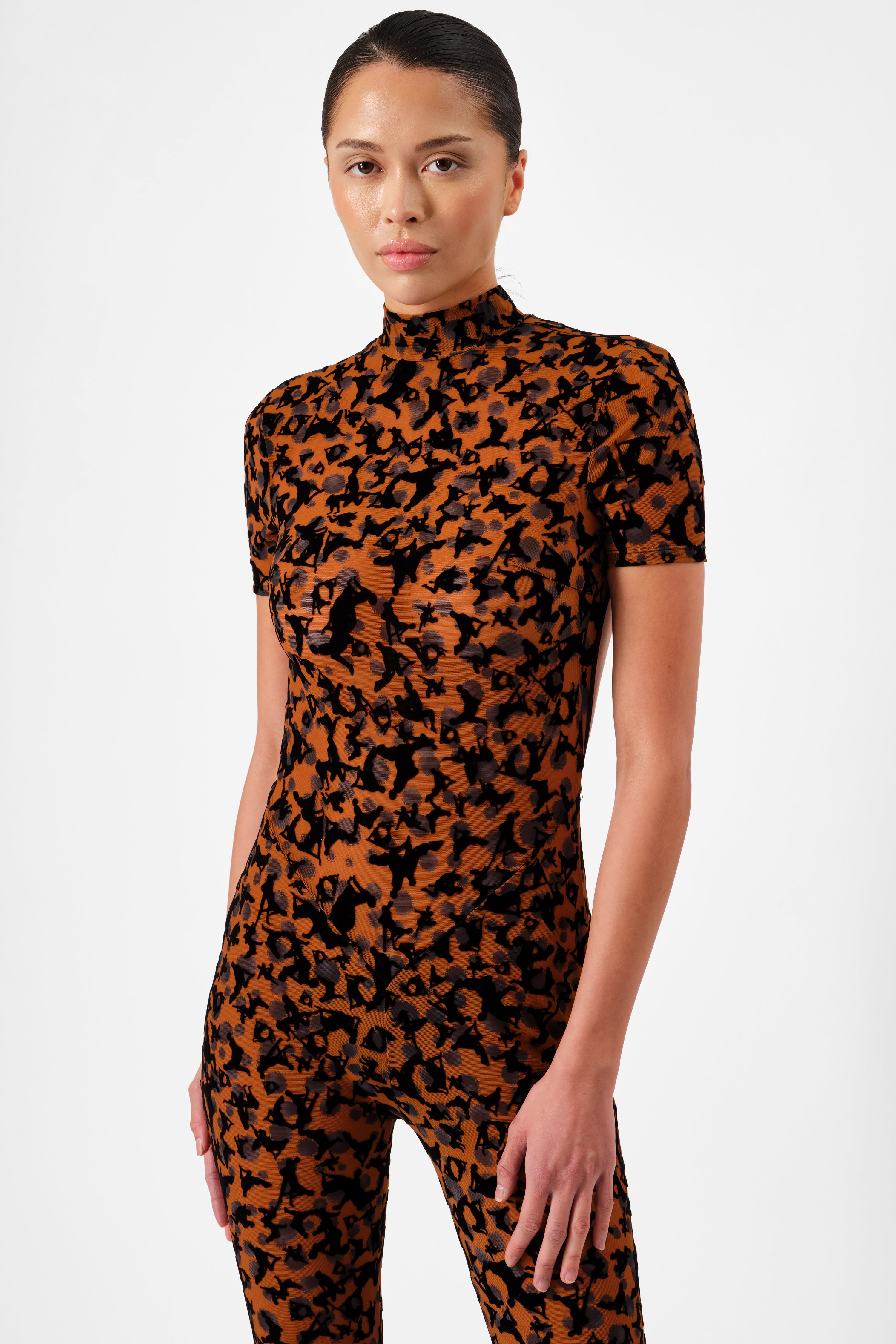 Knockout Open Back Bodycon Jumpsuit Brown Leopard Print | POSTER GIRL