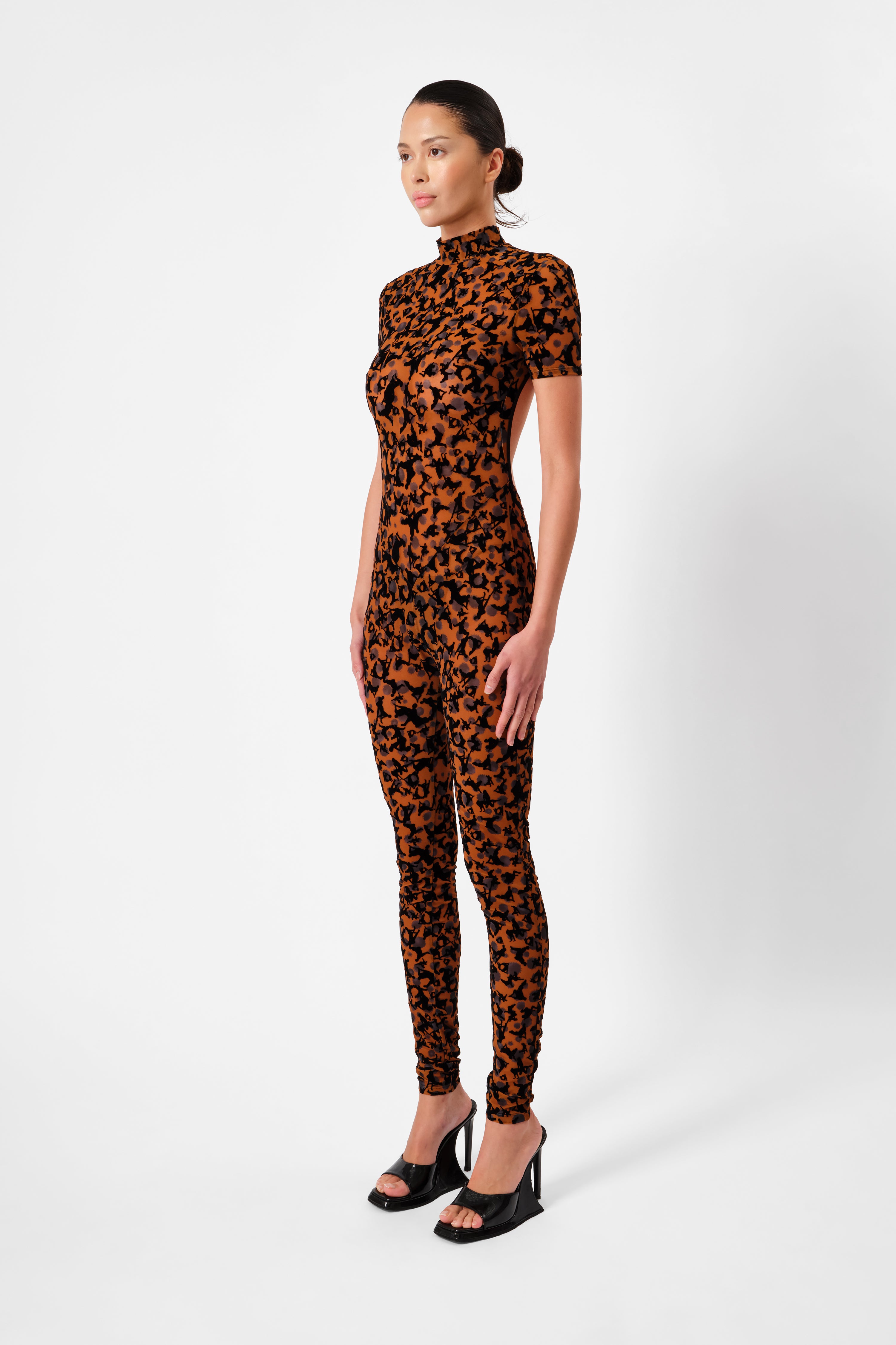 Knockout Open Back Bodycon Jumpsuit Brown Leopard Print | POSTER GIRL