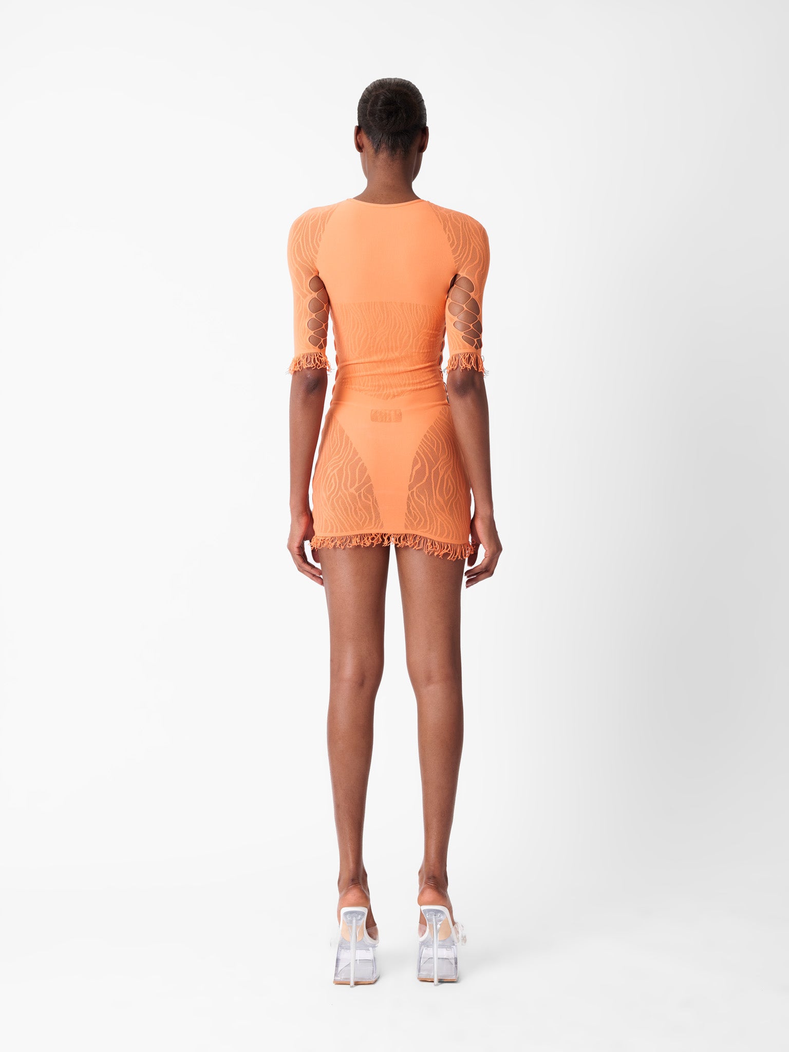orange mesh dress Miranda Cut-Out Bodycon Mini Dress Tangerine Orange
