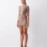 Rhinestoned Miranda Dress Truffle