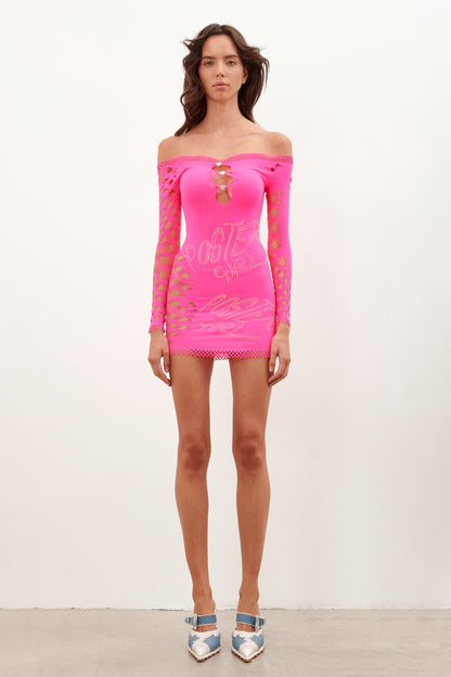 Coco Dress Long Sleeve in Shocking Pink