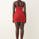 Scarlett Dress Flocked Mesh Red