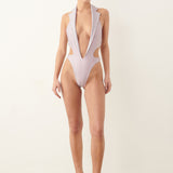 Portia Swimsuit Grey/Pink Pinstripe