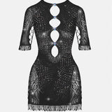 Rhinestoned Miranda Dress Jet Black