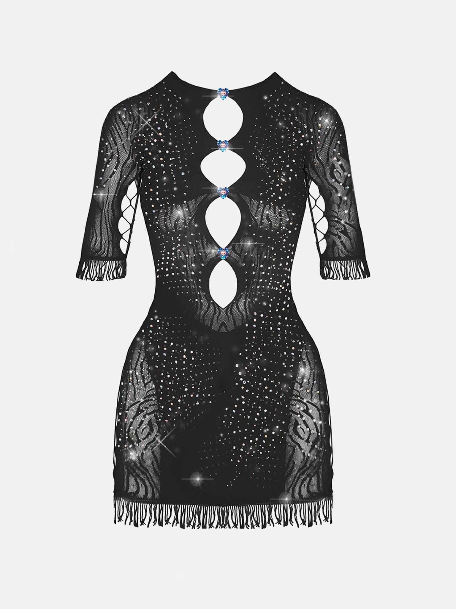 Miranda Rhinestone Bodycon Mini Dress Jet Black