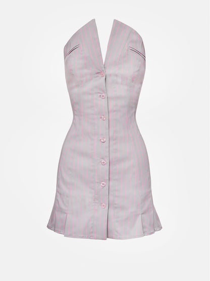 Court Dress Grey/Pink Pinstripe