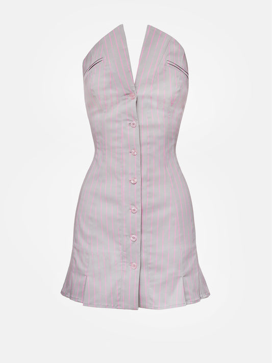 Court Dress Grey/Pink Pinstripe