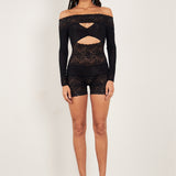 Davina Sleeved Romper Lace Raven Black