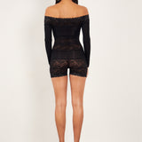 Davina Sleeved Romper Lace Raven Black