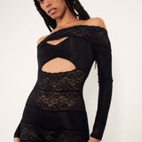 Davina Sleeved Romper Lace Raven Black