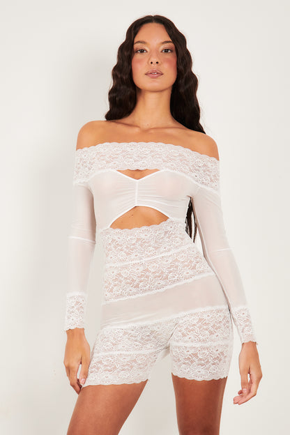 Davina Sleeved Romper Virgin White