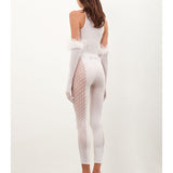 Rhinestoned Janice Jumpsuit X Gloves Set Optic White