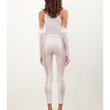 Rhinestoned Janice Jumpsuit X Gloves Set Optic White