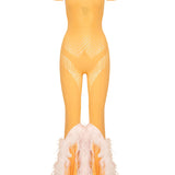 Junia Jumpsuit in Papaya Soft Pink Marabou Feathers