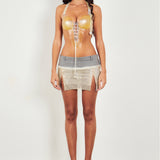 Winnie Rhinestone Mini Skirt in 24 Carat