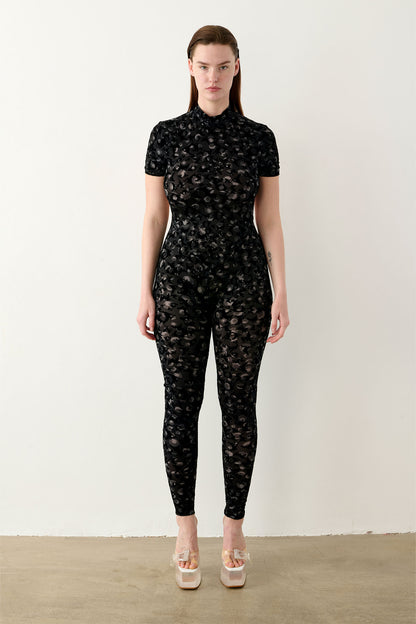 Knockout Jumpsuit Black Leopard Print