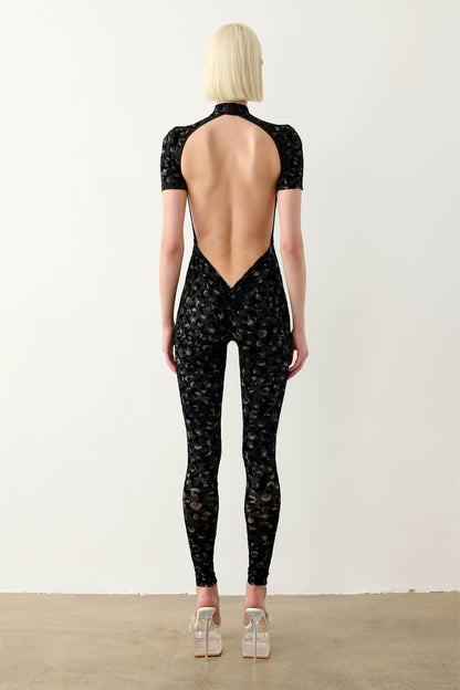 Knockout Jumpsuit Black Leopard Print