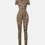 Knockout Jumpsuit Beige Leopard Print