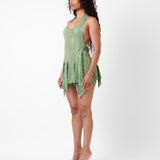 Limited Edition Munroe Rhinestone Dress in Stripe Billionaire Green